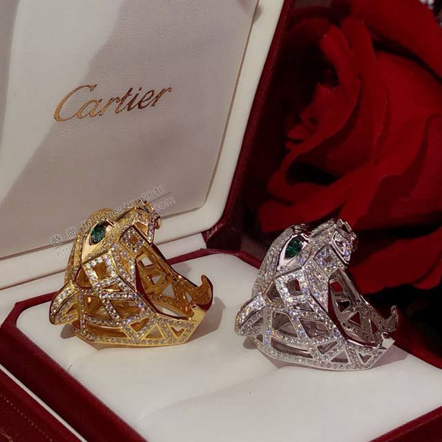 Cartier飾品 卡地亞純銀 情侶鏤空滿鑽豹頭戒 情侶款  zgk1234